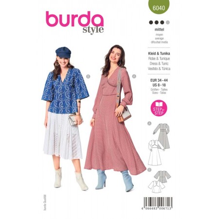 Patron Burda 6040 - Robe ou blouse col en V