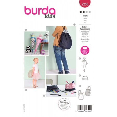 Patron Burda 9256 - Cornet d'écolier / trousse / sac de sport