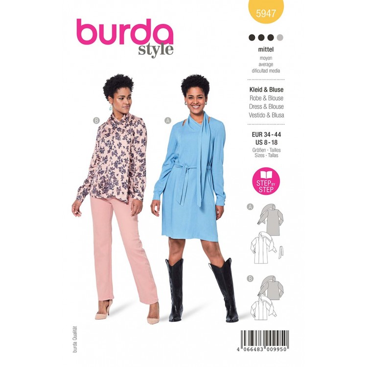 Patron Burda 5947 - Robe / blouse col châle