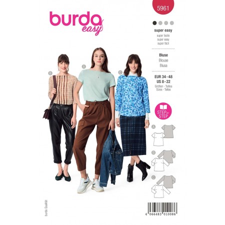 Patron Burda 5961 - Blouse à pinces et col rond