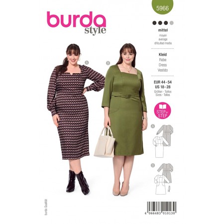 Patron Burda 5966 - Robe encolure carrée