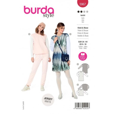 Patron Burda 5967 - Robe / Blouse tissus contrastants