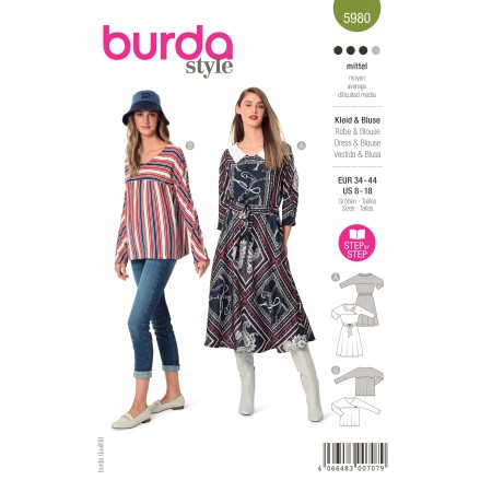 Patron Burda 5980 - Robe / blouse col croisé Patron Burda 5980 - Robe / blouse col croisé
