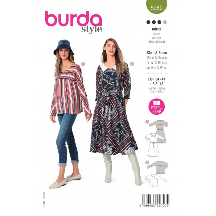 Patron Burda 5980 - Robe / blouse col croisé
