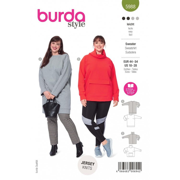 Patron Burda 5988 - Sweat col roulé