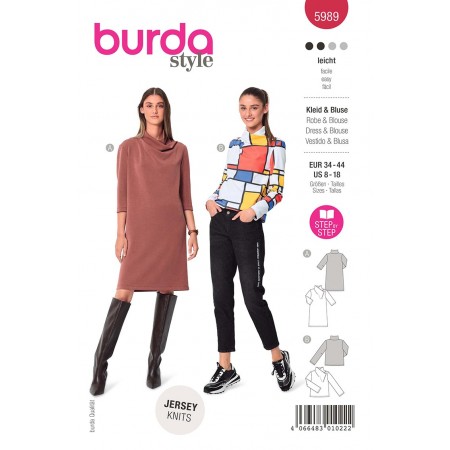 Patron Burda 5989 - Robe / blouse col montant