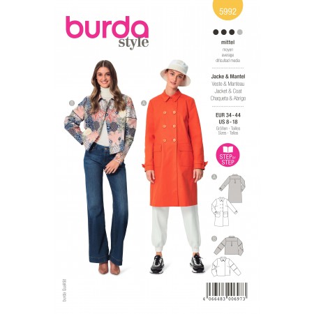 Patron Burda 5992 - Veste / manteau à double boutonnage