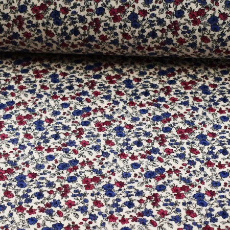 Tissu coton - Léonie Bleu et rouge