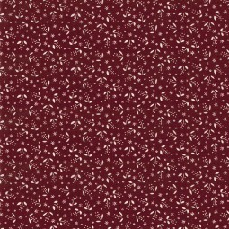 Tissu Lecien - American country - Fleurs blanches fond bordeaux