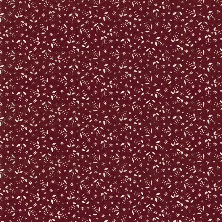 Tissu Lecien - American country - Fleurs blanches fond bordeaux