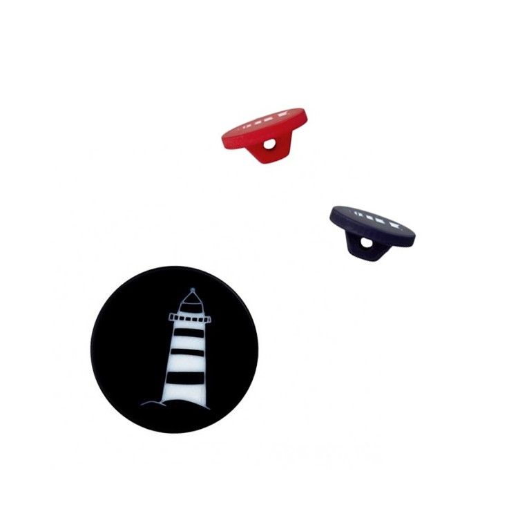 Bouton - Phare en marine, rouge et noir