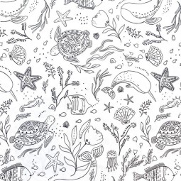 Tissu coton à colorier - Tohora blanc et noir