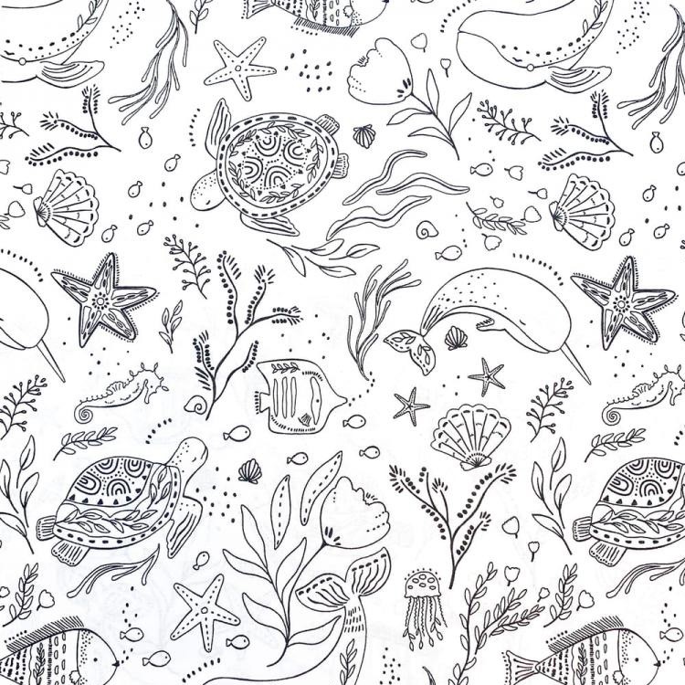 Tissu coton à colorier - Tohora blanc et noir
