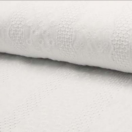 Tissu Broderie - fleurs en bande blanc