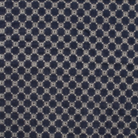 Tissu jean - Broderie Emilie dark blue