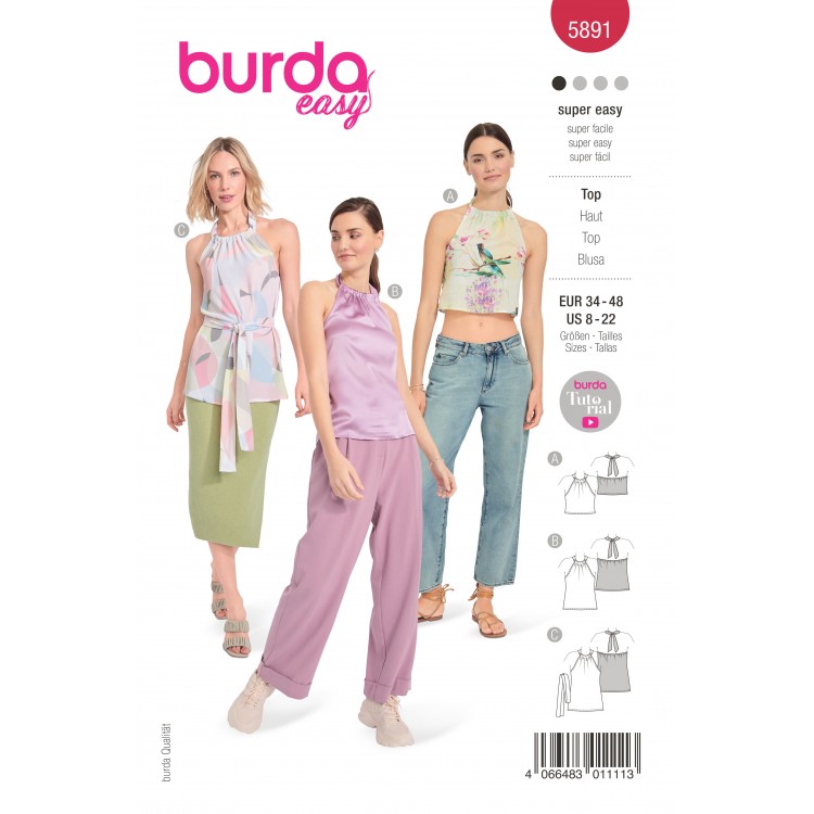 Patron Burda 5891 - Top avec col à coulisse