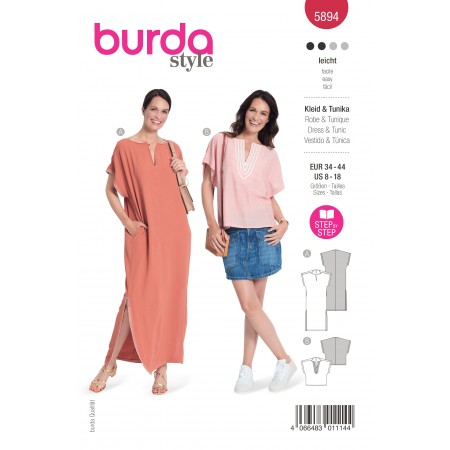 Patron Burda 5894 - Robe, tunique esprit voyage