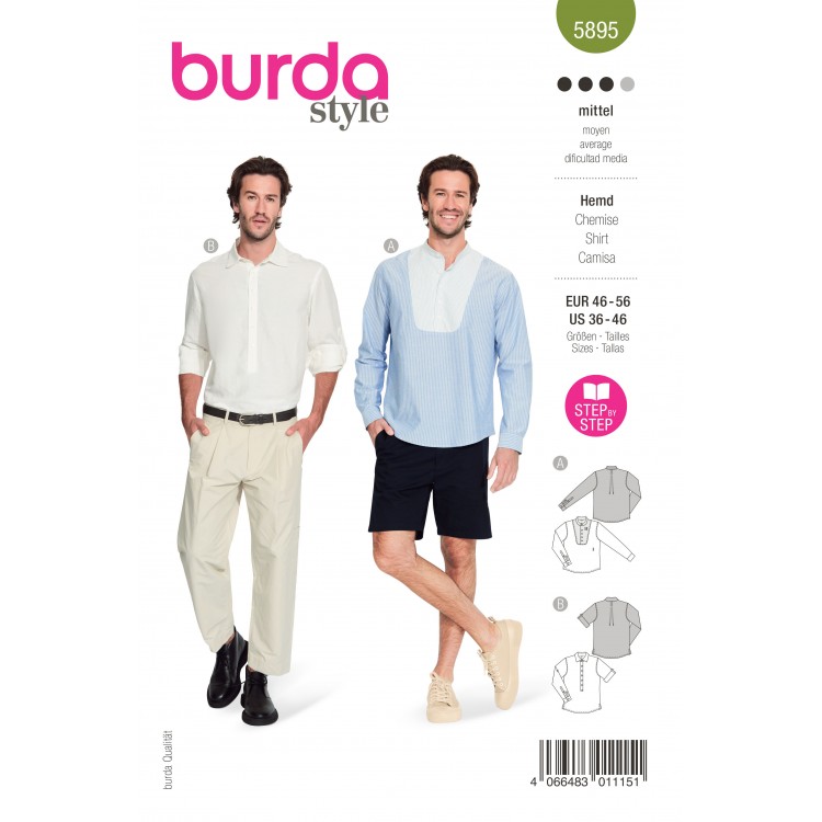 Patron Burda 5895 - Chemise à tissu contrastant