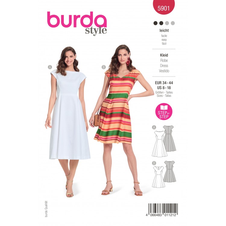 Patron Burda 5901 - Robe rétro à encolure dégagée