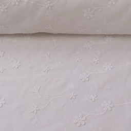 Tissu Broderie anglaise - pâquerettes en relief