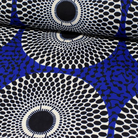 Tissu Wax - Cercles bleus