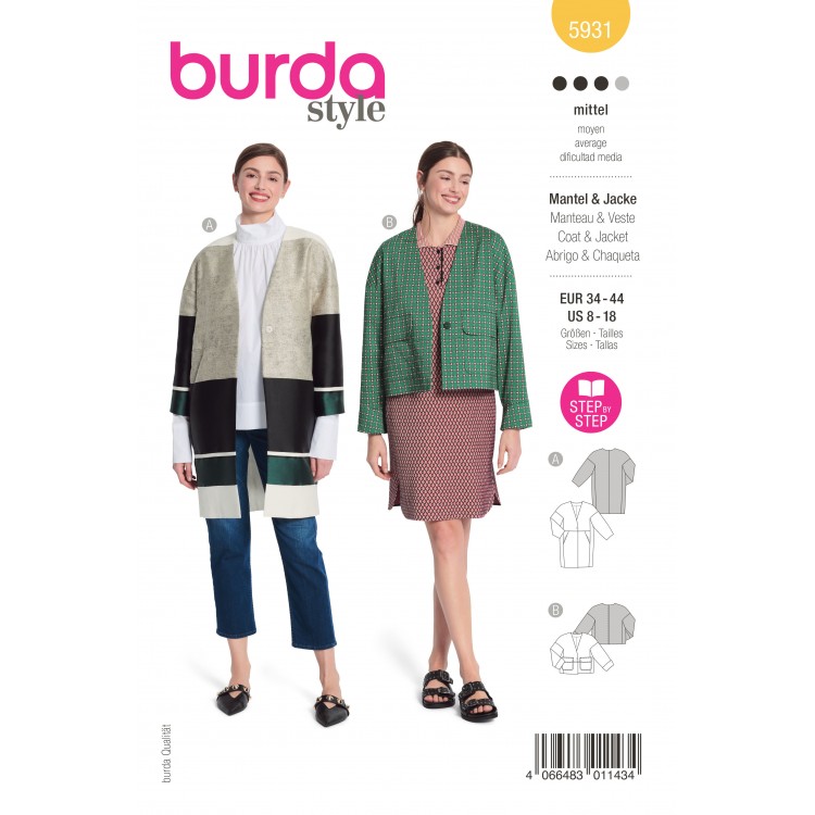 Patron Burda 5931 - Veste, manteau simple