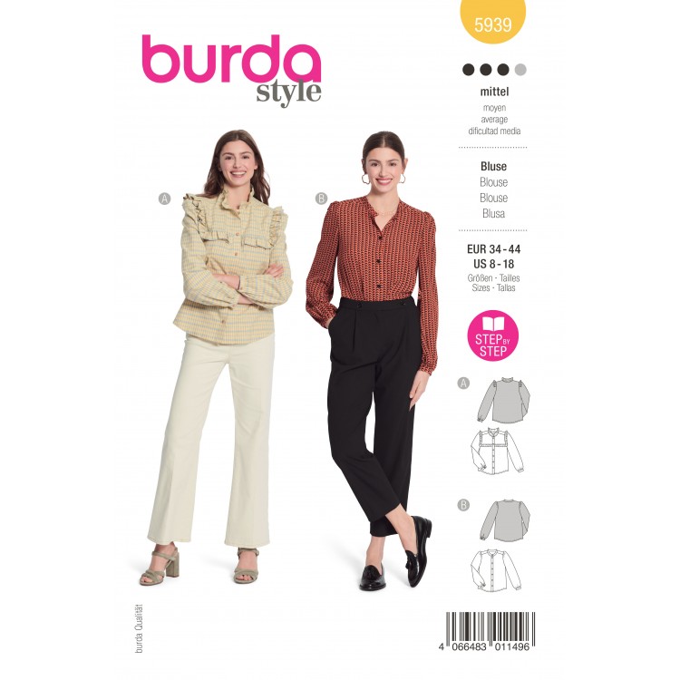 Patron Burda 5939 - Blouses manches froncées