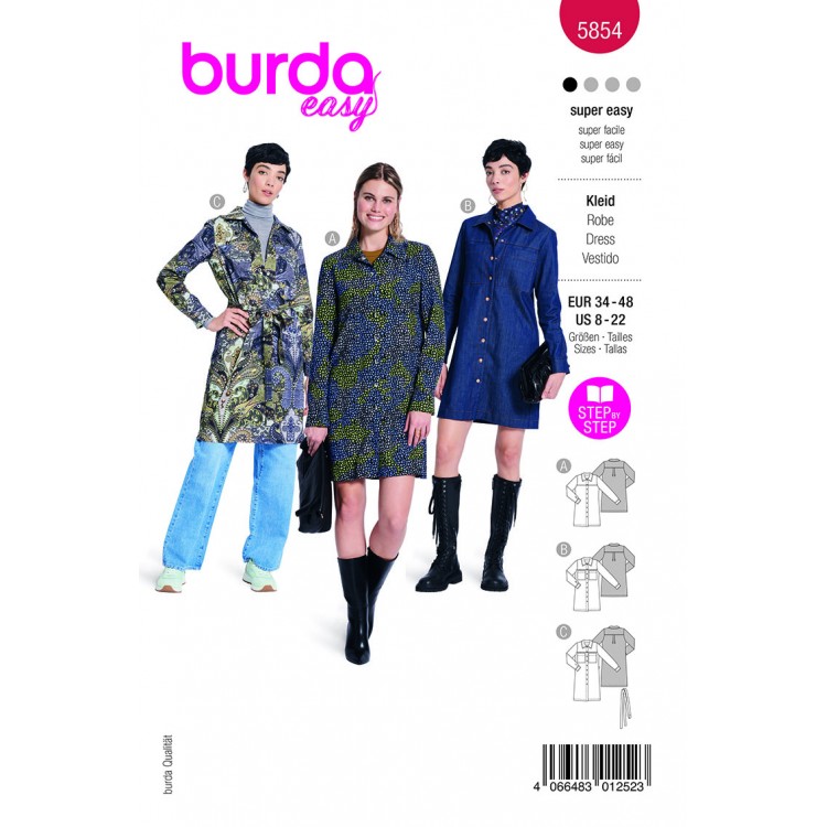Burda 5854 - Robe chemise à petit col