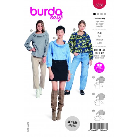 Burda 5858 - Pull col roulé large et manches raglan