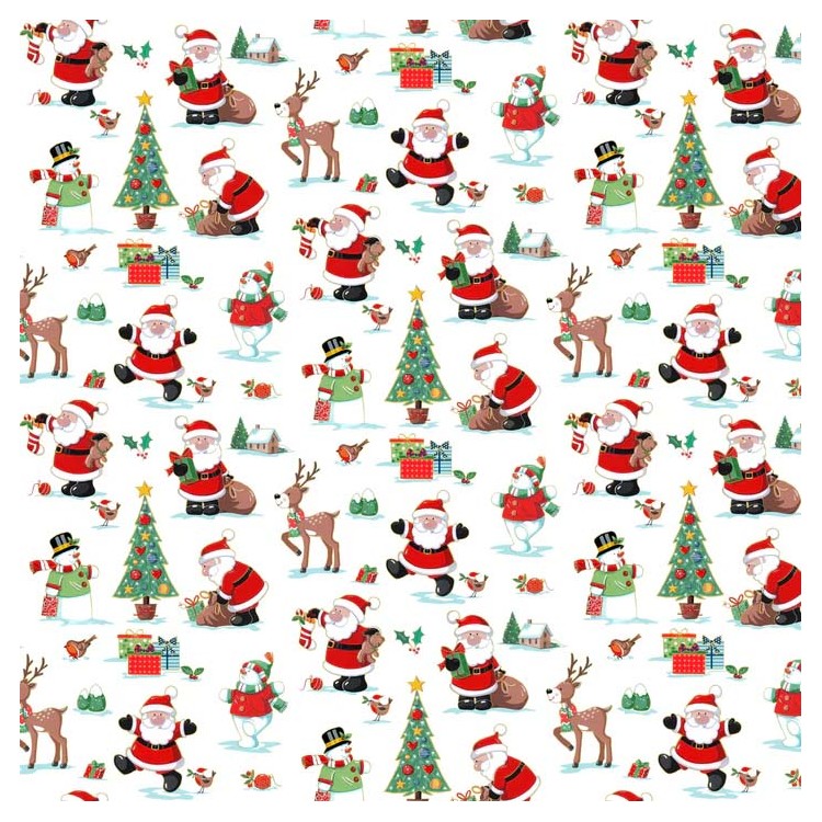Tissu Noël - Christmas fabric - Santa scenic white