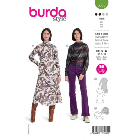 Burda 5863 - Robe ou blouse à plis asymétriques