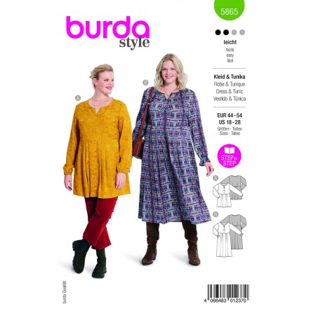 Burda 5865 - Robe ou tunique à manches élastiquée