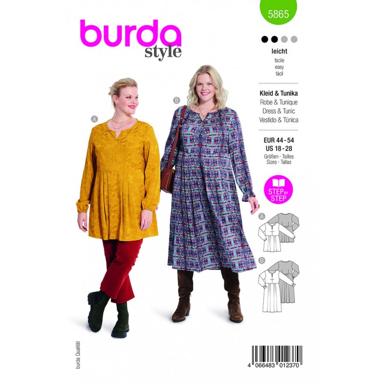 Burda 5865 - Robe ou tunique à manches élastiquée