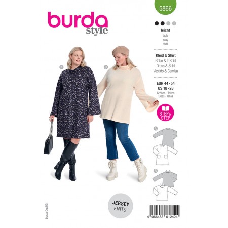 Burda 5866 - Robe ou tee-shirt manches trompette