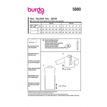 Burda 5880 - Pull col noué ou fente latérales
