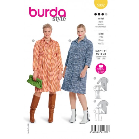 Burda 5882 - Robe chemise à basque évasée