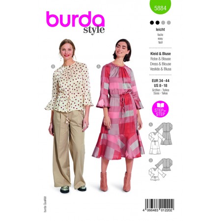 Burda 5884 - Blouse ou robe à col plissé