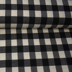Tissu lainage fin extensible - Carreaux écru & noir