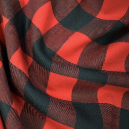 Tissu lainage fin extensible - Carreaux rouge & noir