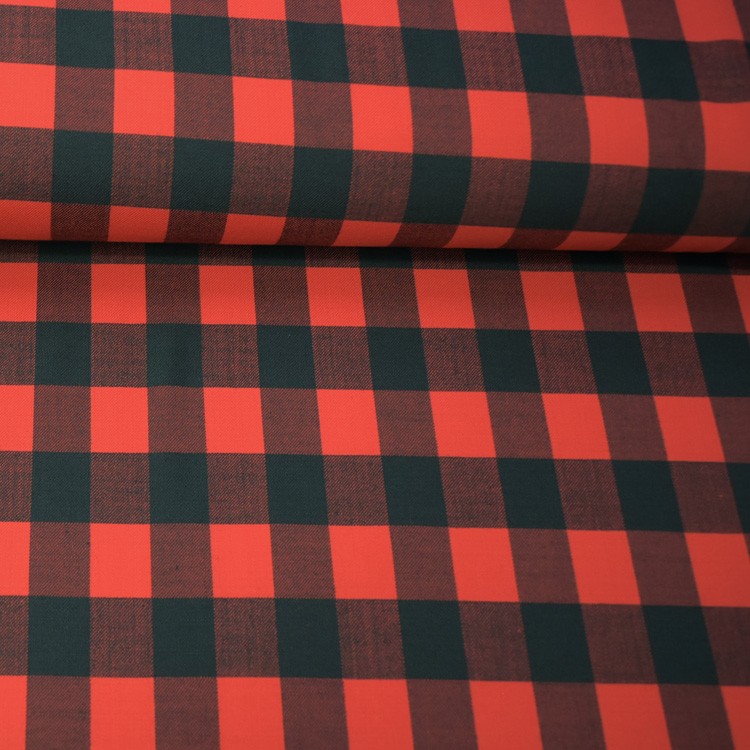 Tissu lainage fin extensible - Carreaux rouge & noir