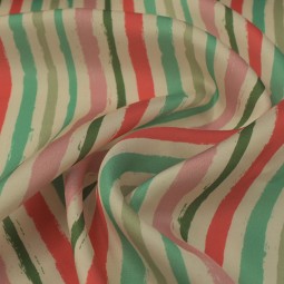 Tissu Viscose - rayure horizontale vert et rouge