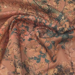 Tissu polyester - Satin jinko papillon rose