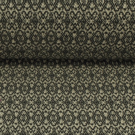 Tissu lainage - Losange baroque noir écru