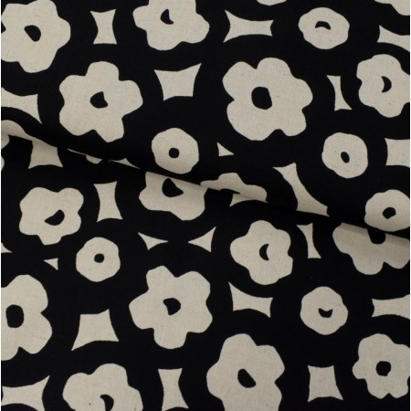 Tissu japonais coton épais - Volubilis noir beige