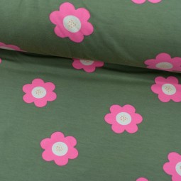 Tissu sweat french terry - Grosses fleurs tige