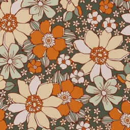 Tissu coton enduit - Sunflower forêt et orange