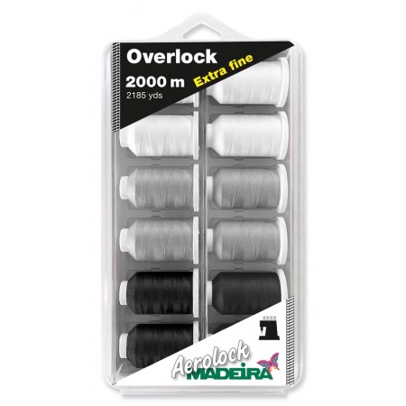Coffret de 12 fils Overlock 2000 m Madeira - Noir, blanc, gris Coffret de 12 fils Overlock 2000 m Madeira - Noir, blanc, gris