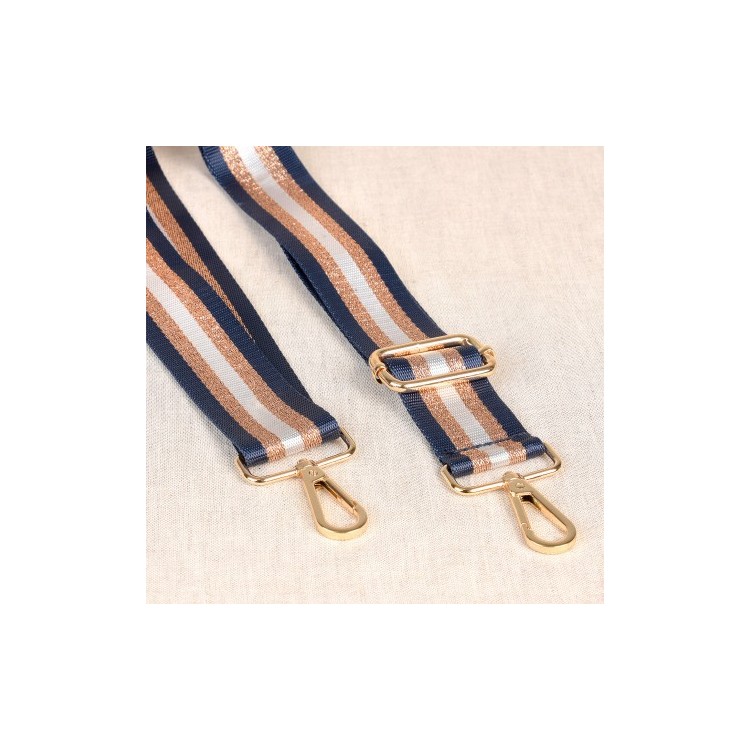 Bandoulière de sac avec mousquetons - Bicolore marine cuivré