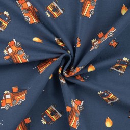 Tissu jersey coton - Camion de pompiers demin