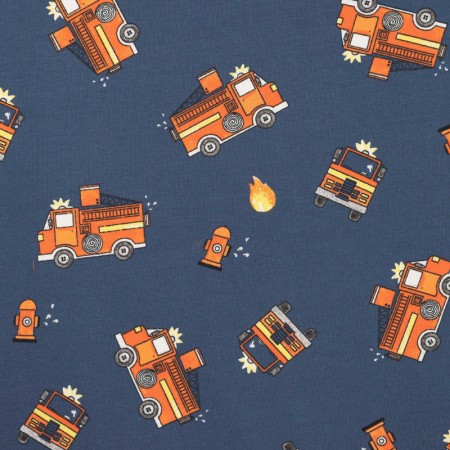 Tissu jersey coton - Camion de pompiers demin